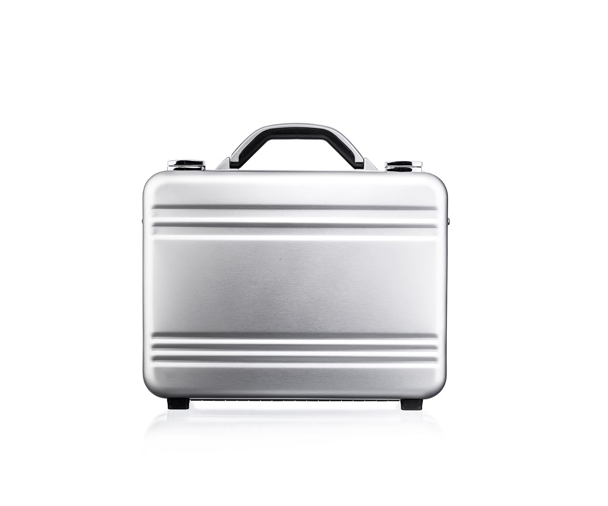 Maletín CW-023 de aluminio de alta calidad, seguro, ligero, duradero, multifuncional, con un divisor y bolsillos para profesionales, viajes y protección de equipos, Silver, Mínimo