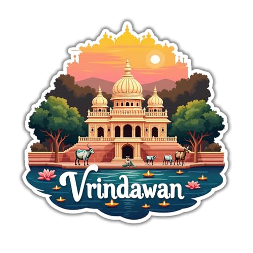 Image of Naxon Vrindavan Theme Souvenir Wooden Fridge Magnet for Refrigerator - Printed Fridge Magnet for Kitchen & Home Decor | Perfect Souvenir Gift | Size 3x3 in | Pack of 1