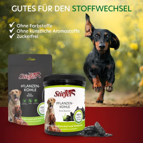 Stiefel Pflanzenkohle für Hunde, 100% Reine Pflanzenkohle für eine gesunde Verdauung, positiven Effekt auf den Stoffwechsel, 50g