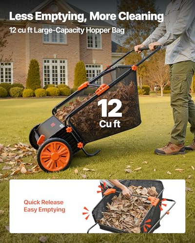 Image of VEVOR Push Lawn Sweeper, 30 in Leaf & Grass Collector with 12 cu. ft. Hopper Bag, Adjustable Brush Height & Spinning Brushes, Heavy Duty Yard Sweeper with Rubber Wheels for Leaves Grass Cleanup