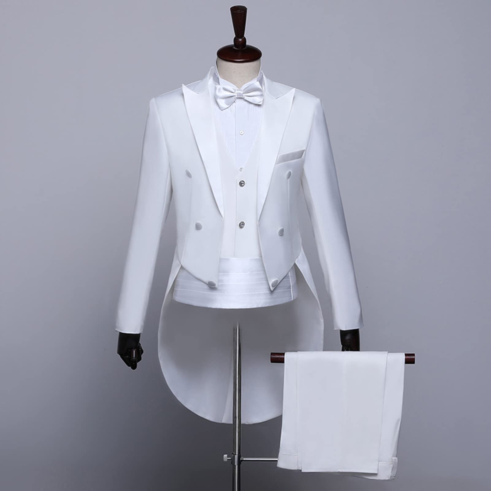 Mens Formal Tuxedo Jacket Set Solid Slim Fit Tailcoat Blazer Sets Swallowtail Dinner Party Wedding Tux Dress Coat (White 1,3X-Large)