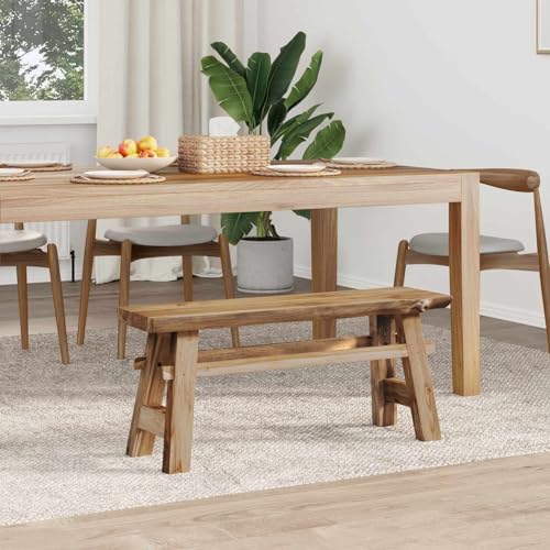 Banco de madera maciza de teca 100x29x43.5 cm de jardín terraza exterior e interior