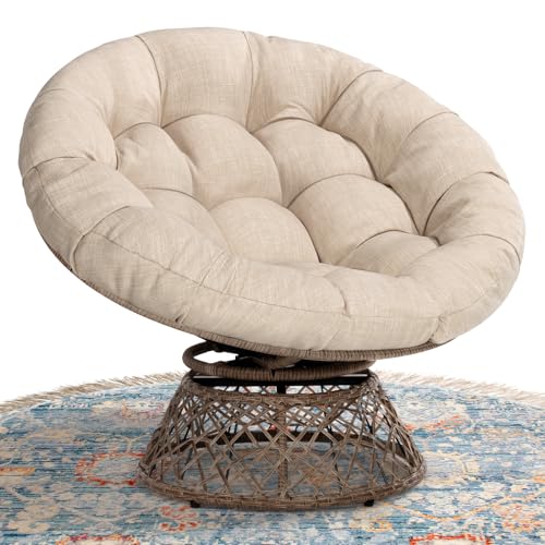 Bme 102 cm Ergonomic Wicker Papasan Chair with Soft Thick Density Fabric Cushion, High Capacity Steel Frame, 360 Degree Swivel for Living, Bedroom, Reading Room, Lounge, Sepia Sand - Brown Base by Bme - Used condition - CA$223.42