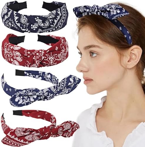 GAFATORY Bandana Headband Knotted Bow Headband For Women 6Pcs Boho Bandana