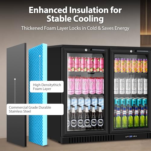 Image of ORYMUSE 53 inch Commercial Back Bar Cooler with 3 Glass Doors, 11.2 Cu.Ft Under Counter Beverage Refrigerator, Built-in or Freestanding Bar Fridge with Safety Lock & LED Light for Restaurant, Club, Hotel