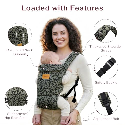 Image of Baby Carrier Newborn to Toddler(8-30lbs), Toddler Carrier Baby Holder Carrier with Adjustable Shoulder Strap, Chest Carriers, Green Leopard Print