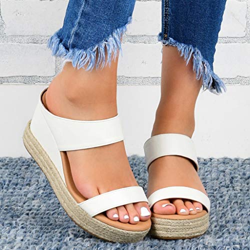 Rodam Women Solid Color High Plataform Wedge Sandles Fashion Round Toe Heel Platform Slippers Summer Breathable Skid Shoes Waterproof Sandals For Dress Girl Student School Home O (White, 7.5) #TOP3