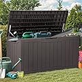 YITAHOME 80 Gallon Resin Deck Box, Weather Resistant Outdoor Storage Box, Lockable Indoor Outdoor Storage for Supplies and Essentials, Dark Brown