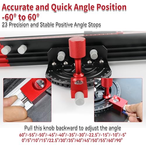 Tischsägen-Gehrungslehre Einstellbarer Mehrwinkel-Winkelmesser -60° bis 60° Präzisions-Winkelmesser mit Schnellwinkelstopp für Tischsäge, Bandsäge, Frästisch, Passend für 3/8 x 3/4\ T-Nut