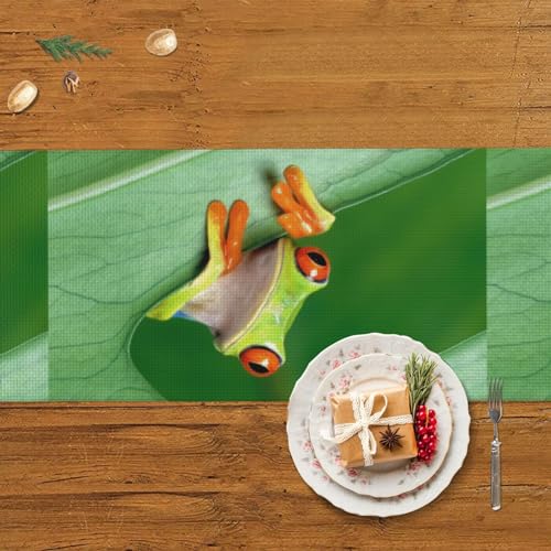 Chemin de table en lin grenouille arbre bébé haute qualité pour Noël - 6