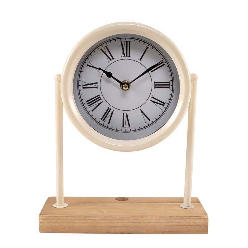 Reloj de sobremesa vintage de 27 cm, reloj metálico crema decorativo