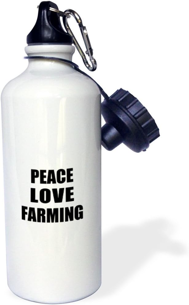 3dRose Peace Love and Farming-Things That Make me Happy-Fun Farmer Gift-Sports Water Bottle, 21oz , 21 oz, Multicolored
