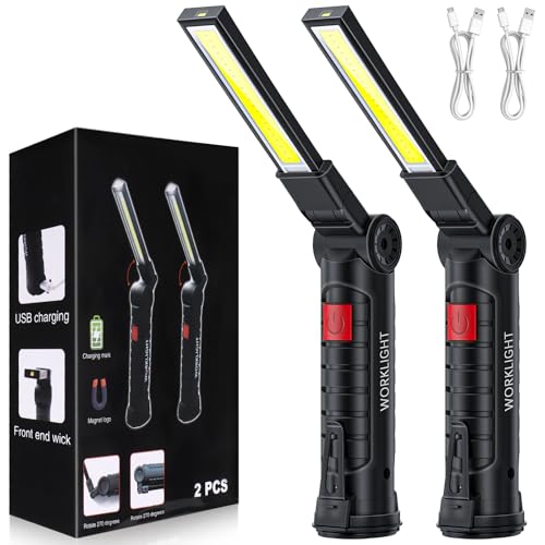 Baladeuse Led Mecanicien, Lampe de Travail Led Rechargeable avec Base Magnétique, Lampe Mecanicien Pivotante à 360° et étanche, Lampes Atelier avec 5 Modes...