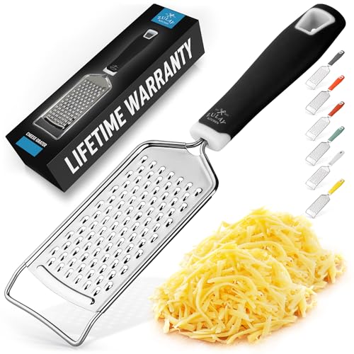 Comparison: Best Handheld Cheese Grater 4 Zulay Kitchen Professional Cheese Grater Stainless Steel - Durable Rust-Proof Metal Lemon Zester Grater With Handle - Flat Handheld Grater For Cheese, Chocolate, Spices, And More - Black