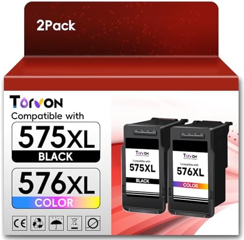 Torvon 575XL 576XL Ersatz für Canon PG-575XL CL-576XL TS3550i TS3551i 2PACK | Kompatibel für Canon 575 576 Schwarz und Farbe für Canon Pixma TS3750i TS3751i TS3752i TR4750i TR4751i