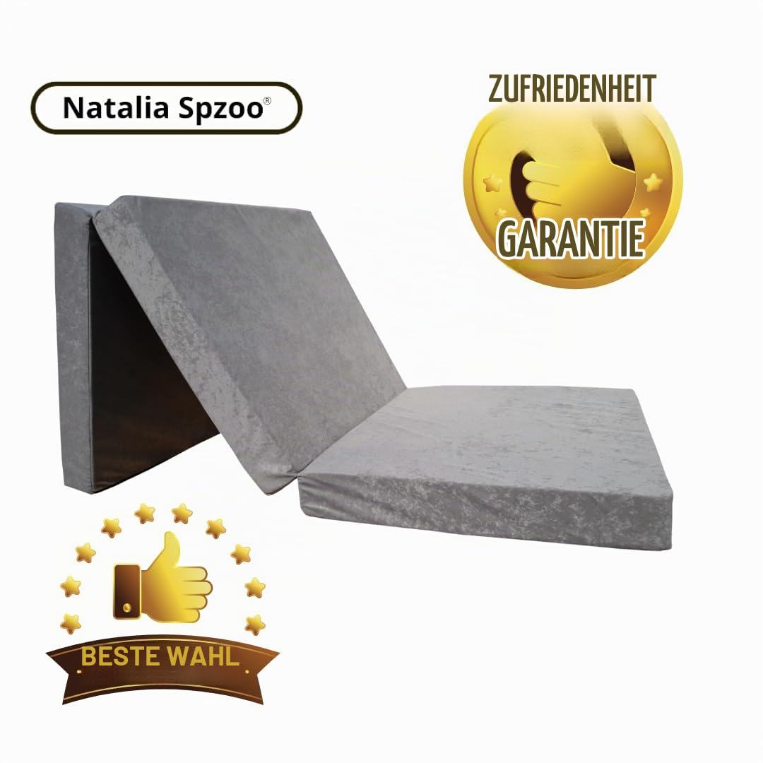 Natalia Spzoo – gemütliche Faltmatratze – Klappmatratze mit Schaumstoffkern & abnehmbarem Bezug – 3-teilige klappbare Schlafmatte 195 x 65 x 8 cm (Grau 1008-100% Polyester)