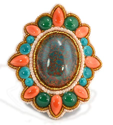 Bracelet élastique ovale en perles de porcelaine et perles de verre bleues