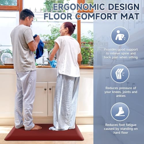 Image of 4 /5 Inch Thick Kitchen Mats for Floor, StepRite Kitchen Rug for Standing Desk, Non-Slip, Thicker, Stain & Water Resistant, Comfort Anti Fatigue Floor Mat for Home, Kitchen, Office - Red,108 * 30''