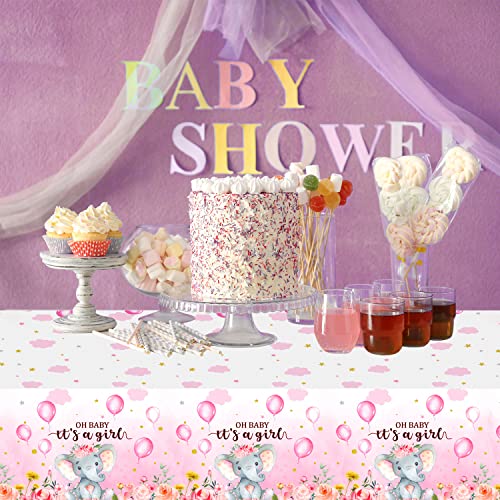 3 Pack Elephant Baby Shower Tablecloth Decorations, Elephant Baby Shower Decorations, Plastic Tablecloth Table Cover Backdrop For Baby Boy Girl Gender Baby Shower Party Supplies, 54 X 108 Inch, Pink #TOP5