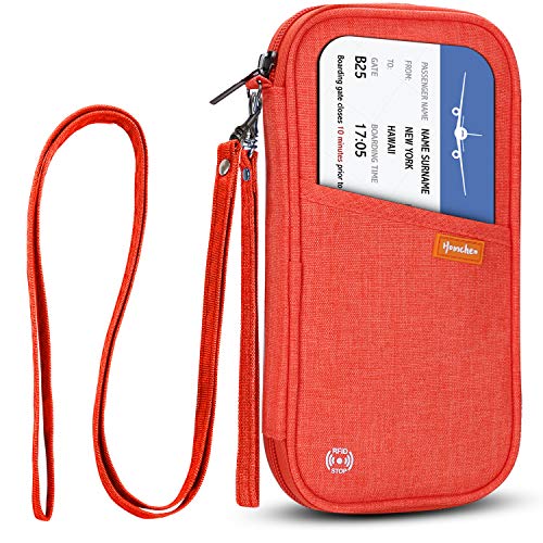 Image of RFID Family Passport Wallet Holder Waterproof, Travel Document Organizer Credit Card Clutch Bag for Men Women, RFID Orange, L, Stylish
