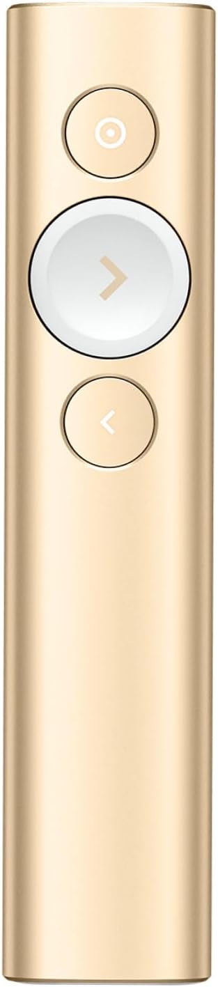Logitech Spotlight Wireless Presentation Remote, 2.4 GHz and Bluetooth, USB-Receiver, Digital Laser Pointer, 30-Meter Operating Range, Dual Connectivity, Timer, PC/Mac/Android/iOS - Gold/White
