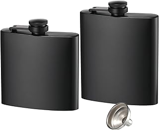 2 Pack Hip Flasks for Liquor, 6 oz & 8 oz Thin Flasks Stainless Steel Leakproof with a Funnel for Easy Pouring for Men & W...