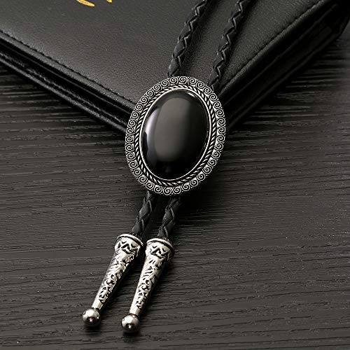 Image of AZORA Western Cowboy Bolo Tie Men Leather Necktie Leather Cord Turquoise Stone Bolo Ties for Men Women