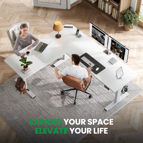 Image of SIAGO L-Shaped Standing Desk - 75 x 63 Inch Adjustable Corner Standing Desk with Charging Station - L Shape Sit Stand Table with Memory Controller, Splice Board for Home Office