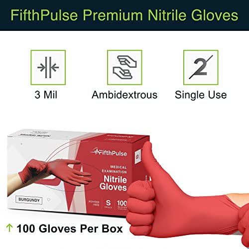 Image of Light Burgundy Nitrile Disposable Gloves - 100 Count - 3 Mil Nitrile Gloves Large - Powder and Latex Free Rubber Gloves - Surgical Medical Exam Gloves - Food Safe Cooking Gloves