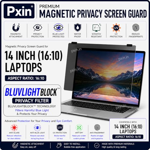Image of Pxin Nano | 14 Inch (16:10) | Magnetic Privacy Screen | Anti Blue | Anti Glare | UltraThin for Hyper Touch | Anti UV | Nano Privacy Filter compatible with HP /Dell /Lenovo /Asus /Acer