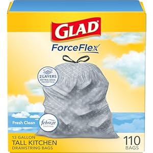 Glad Tall Kitchen Drawstring Trash Bags – Odorshield 13 Gallon White Trash Bag, Febreze Fresh Clean, 110 Count