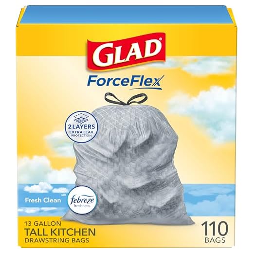 Glad Tall Kitchen Drawstring Trash Bags - Odorshield 13 Gallon White Trash Bag, Febreze Fresh Clean, 110 Count