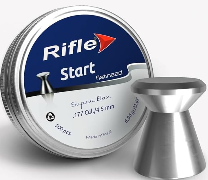 BLUCOM FLATHEAD START Gun Pellets | .177 Caliber | 4.5 mm | 6.94 gr | FLAT HEAD for Target Shooting | 500 Count, silver