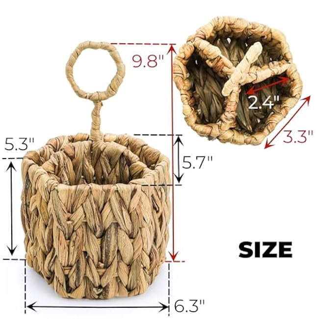 Hiceeden 2 Pack Woven Utensil Caddy with Handle, 3 Compartments Silverware Holder Organizer for Countertop, Water Hyacinth Rustic Flatware Cutlery Caddy for Picnic, Party, Buffet