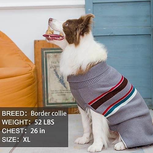 Image of PAWCHIE Dog Sweater - Warm Turtleneck Coat with Leash Hole, Stretchy Knitted Outfit for Small to Large Dogs and Cats, Grey XL