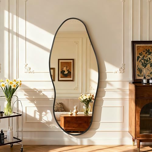 Image of Dorlicecass Mirror Full Length - Irregular Full Body Wall Mirror Hanging 55 inchx 23 inch Asymmetrical Aviation Aluminum Alloy Frame Unique for Bedroom, Living Room, Cloakroom, Entryway