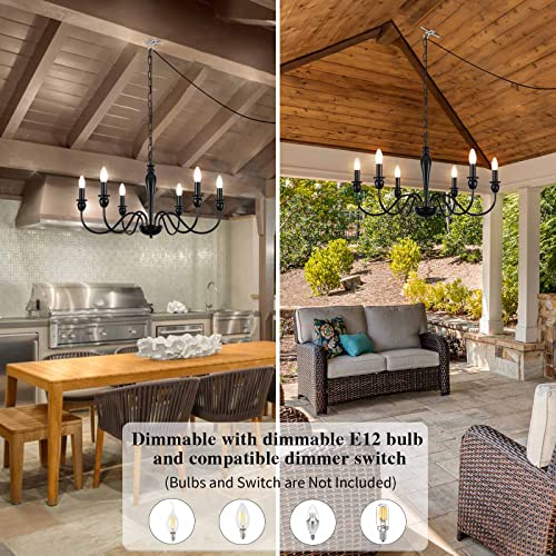 Image of ETONIMERR 6 Lights Black Plug in Chandelier Farmhouse Pendant Light Plug in