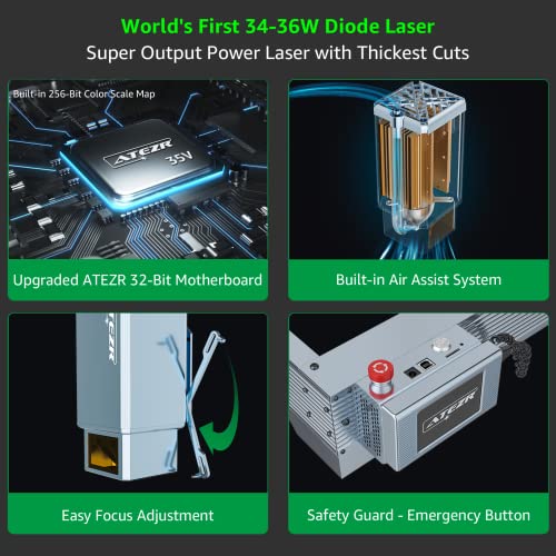 Atezr V35 Plus 160W Laser Engraver With Kr Pro Chuck Rotary And Ka Air Assist, 35W Output Power Laser Cutter, Diy Laser Engraver And Cutter Machine For Wood, Black Acrylic, Metal Etc. #TOP3