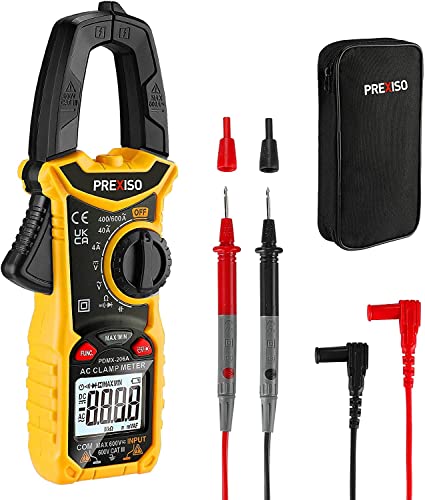 PREXISO Mini Digital Klemme Meter Stromzange mit Hintergrundbeleuchtung, Messgerät Zangenmessgerät Strommessgerät Spannungsmesser für AC/DC Spannung, AC Strom, Durchgang, Widerstand, Diode, True RMS