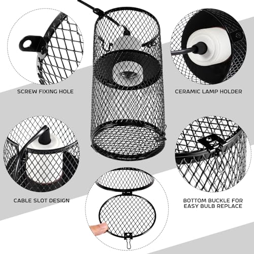 Image of VIHOSE 4 Pcs Reptile Heat Lamp Guard with 150W Ceramic Heat Emitter Basking Anti Scald Heating Lamp Holder Mesh Cage Reptile Protection Lampshades for Lizard Snake Chick