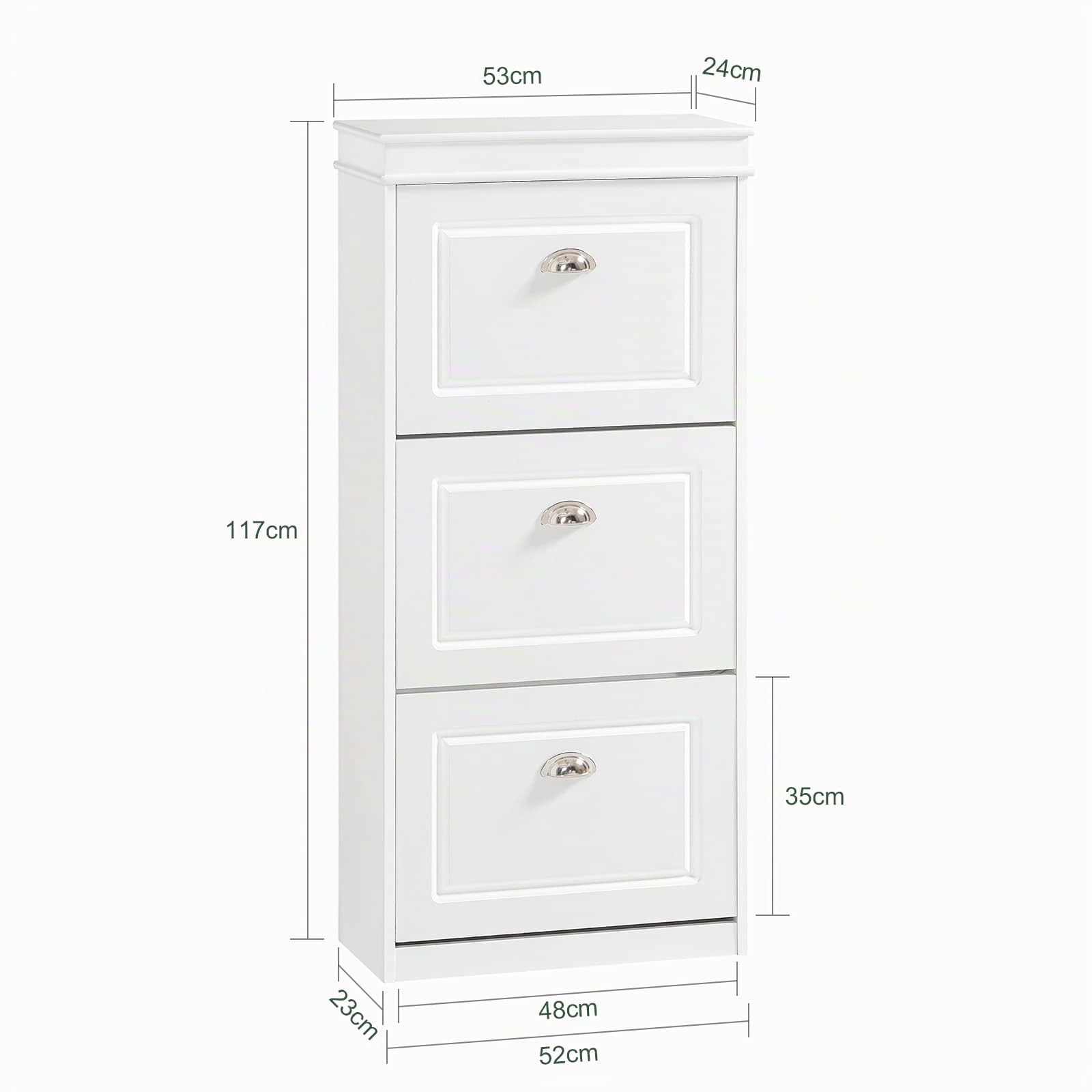 SoBuy Scarpiera Salvaspazio Slim Legno - Mobiletto da Ingresso 3 Ante a Ribalta, Armadio Portascarpe Scarpiera Moderna per Ingresso, Corridoio o Camera da Letto 53x24x117cm Bianca FSR94-W