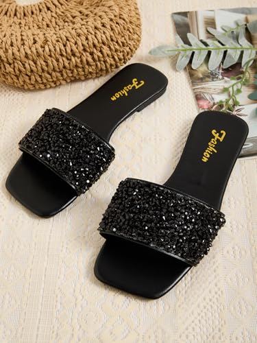 GORGLITTER Glitter Sandals Sparkly Sandals Casual Rhinestone Slides Bling Open Toe Sandals4