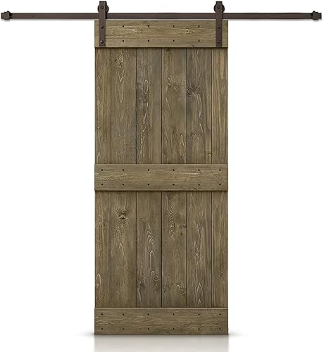 Miniatura 10 de 46 pulgadas x 84 pulgadas. Serie de barra media, puerta corrediza interior de madera teñida de gris plateado con kit de herramientas