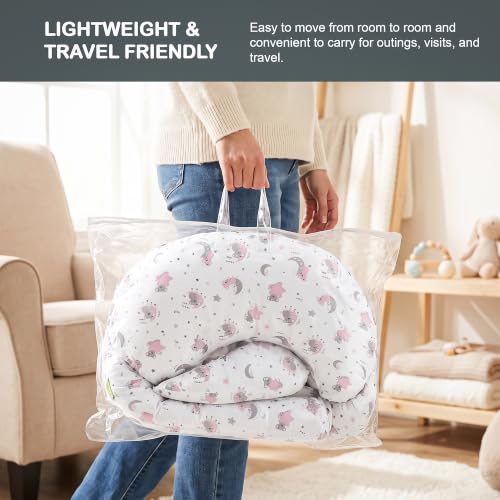Image of BAYBEE Feeding Pillow for New Born Baby with Foldable Breastfeeding Cover | Feeding Cover for Nursing Mom with Adjustable Velcro & Back Support | Nursing Pillow with Removable & Washable (White Pink)