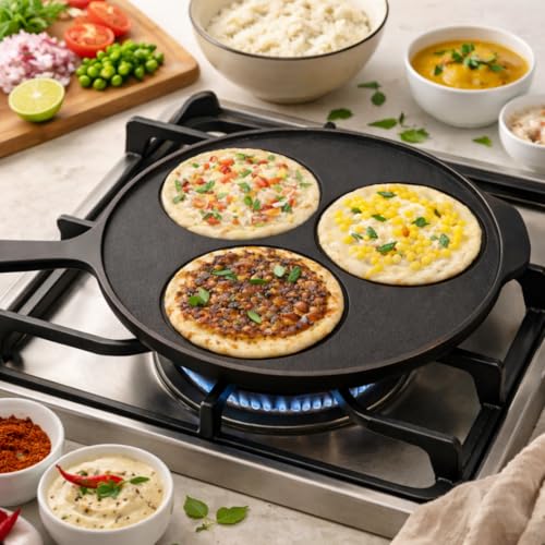 Image of Pre-Seasoned Cast Iron Uttapam Tawa | Uttappa Maker Tawa | Pancake, Appam & Egg Fry Pan | Induction Friendly | Naturally Nonstick, 100% Pure & Toxin-Free, No Chemical Coating