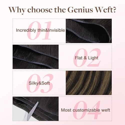 Image of GOO GOO Genius Weft Hair Extensions Human Hair, Sew In Hair Extensions Rooted Remy Weft, 1B /6 /1B Balayage Natural Black to Chestnut Brown 14inch 80g, Hand Tied Weft Hair Extensions