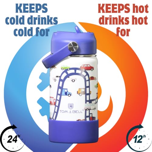 Image of TOM & BELL Kids 350ml Thermos Sipper Bottle for Kids | Toddlers Bottle|Stainless Steel Hot & Cold Water Bottle | Double Walled Vacuum Flask| Rust Resistant| Leakproof. (Blue350)