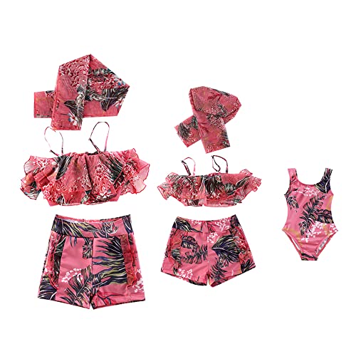 Mommy and Me Two Piece Swimsuit Floral Strap Top Shorts Family Matching Bathing Suits with Beach Cover up