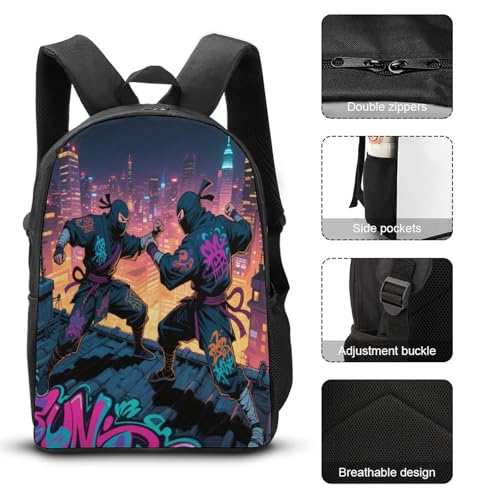 Printed Backpack With Lunch Pack Storage Box Case Ninja Duel 3pcs Lightweight Travel Backpack3