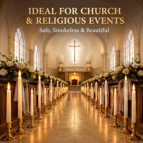 Image of Baquler 100 Pcs Flameless Taper Candles LED Battery Operated Bulk,Ivory | Flickering Glow, Artificial Fake Candles for Weddings Christmas Halloween, 4 Sizes 8.5-12.8 In, Safe Flameless Church Decor